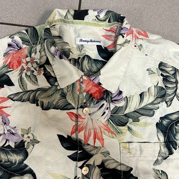 Tommy Bahama 100% Silk off white hibiscus floral Hawaiian textured washable XL - Picture 2 of 13